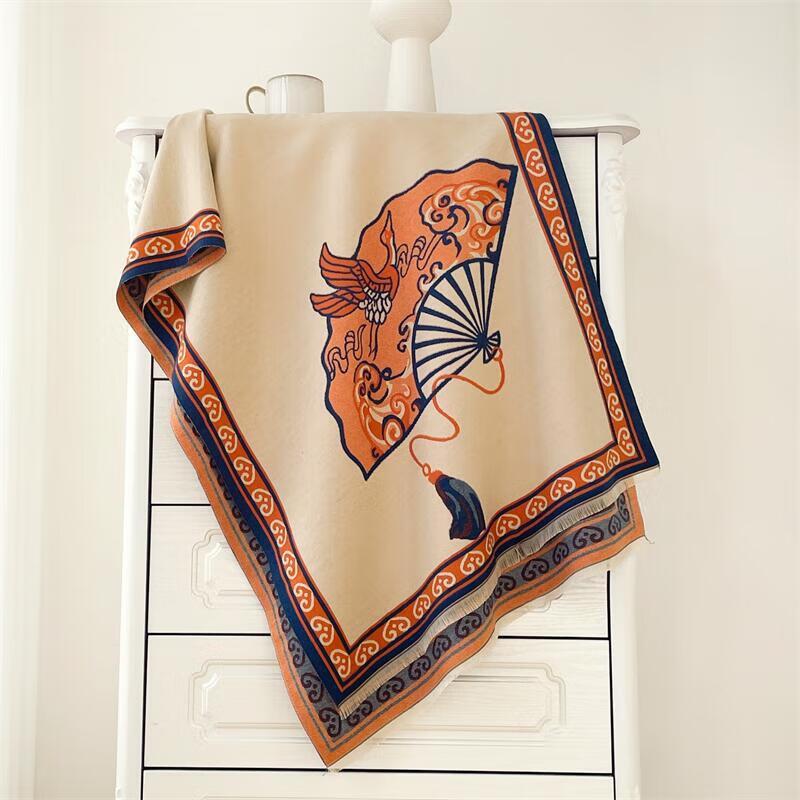 Elegant Chinese Fan Double-Sided Winter Scarf 190x65cm