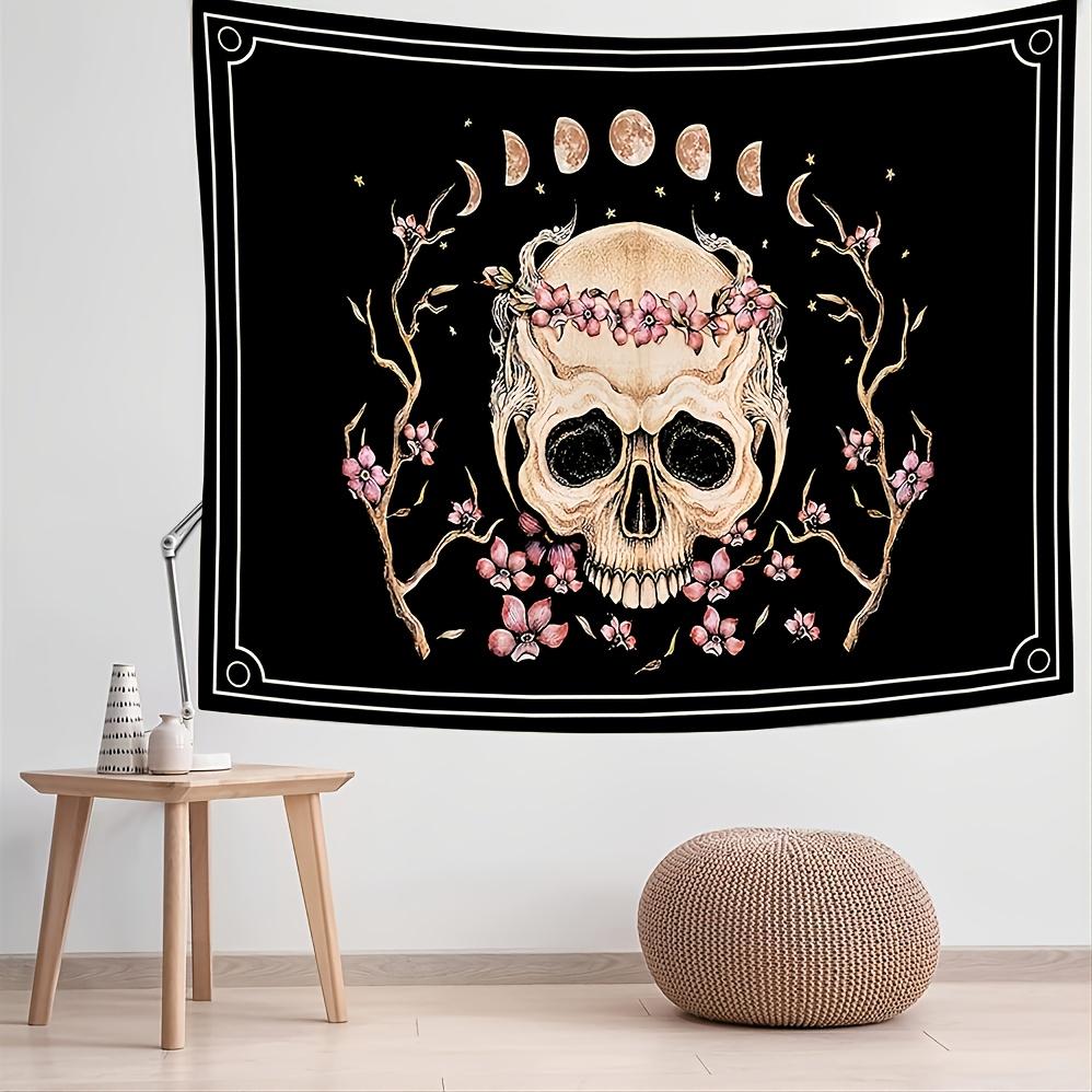 VIKAMA Bohemian Dark Skull Cherry Blossom Moon Tapestry Gothic Vintage Living Room Sofa Feature Wall Decor Tapestry
