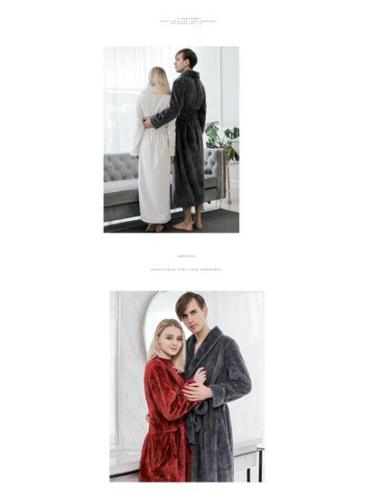 Unisex Thickened Flannel Bathrobe – Autumn/Winter Coral Fleece Pajamas, Plus Size
