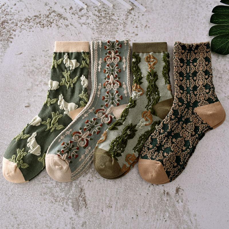 

3/4/5/6 шт. новые модные женские носки в стиле Харадзюку, новинка, милые носки с этническим принтом Kawaii, хлопковые повседневные дышащие забавные носки для девочек 4pcs B