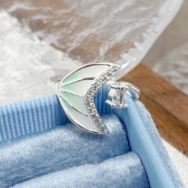 [Mermaid Whispers] Fish Tail Enamel Dripping Oil Zir*****Pening Ring Exquisite Simple Advanced Sense Stacked Ring Woman