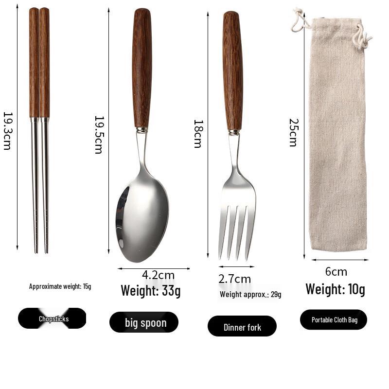 Abay Wooden Handle Stainless Steel Portable Cutlery Set