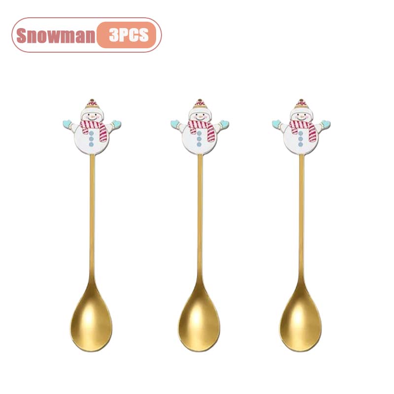 1-10pz Natale Acciaio Inossidabile Posate Cucchiaino Mescolabarbe Babbo Natale Cucchiaino da Dessert Utensili da Cucina Regalo Festivo Stoviglie
