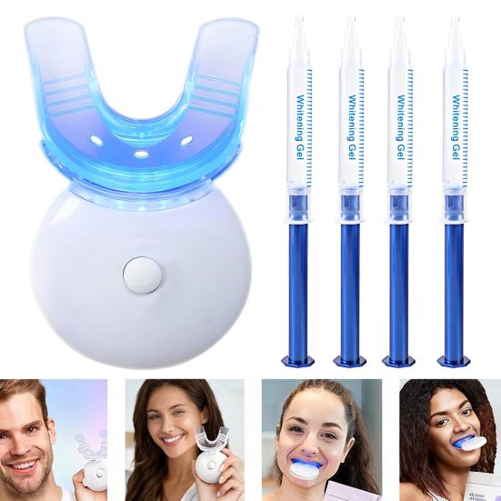 Teeth Whitening Kit with 32 LED Gum Light Silicone Mouthpiece Gel Tube Portable IPX7 Waterproof Gum Health Toothache Relief Light Therapy Periodontal
