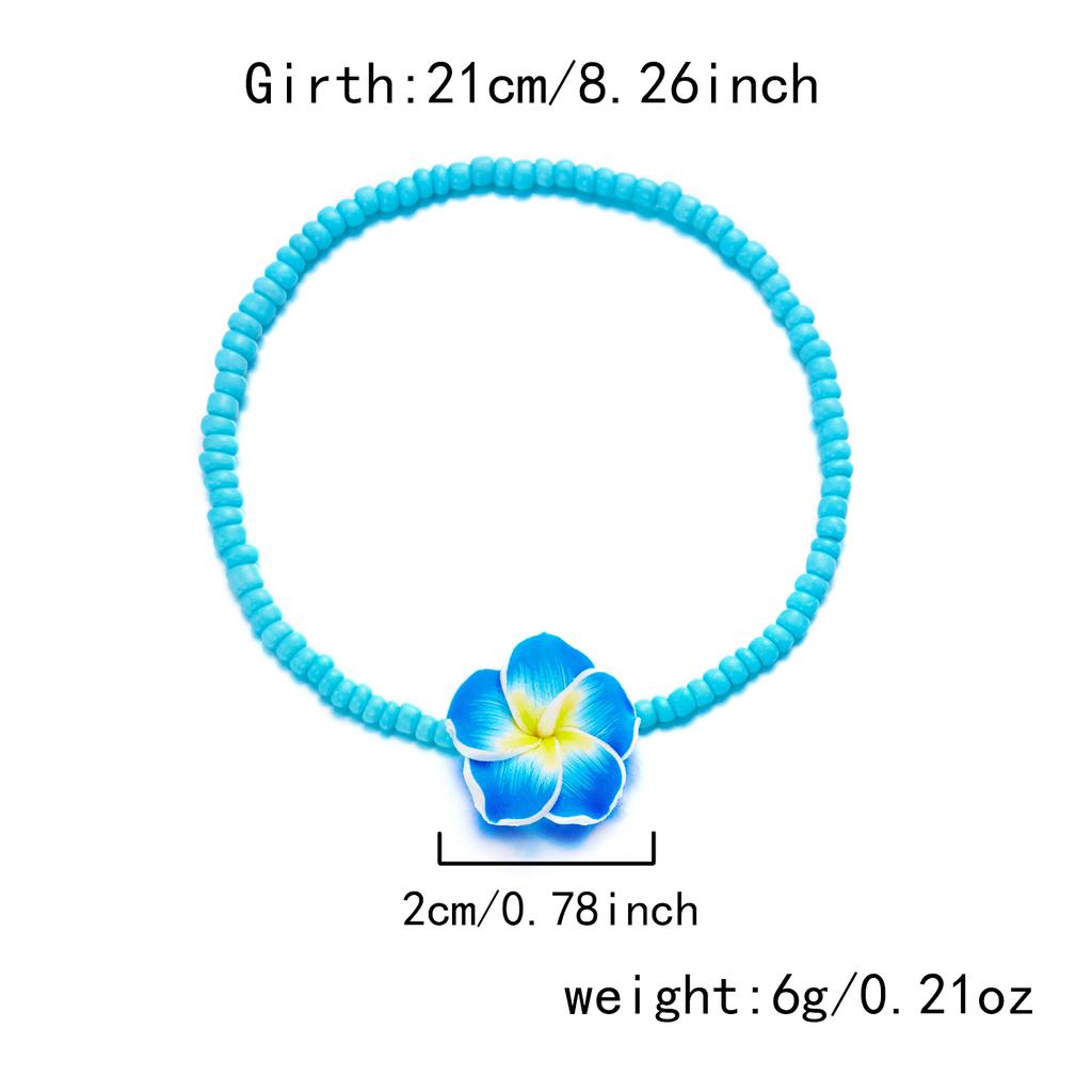 Bohemian Handmade Rice Beads Polymer Clay Flower Anklet for Women Summer Beach Bright Color Egg Flowers Ankle Bracelet Jewelry