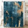 Luxury Blue Gold Artistic Shower Curtain for Bathroom Decor Custom Size Available