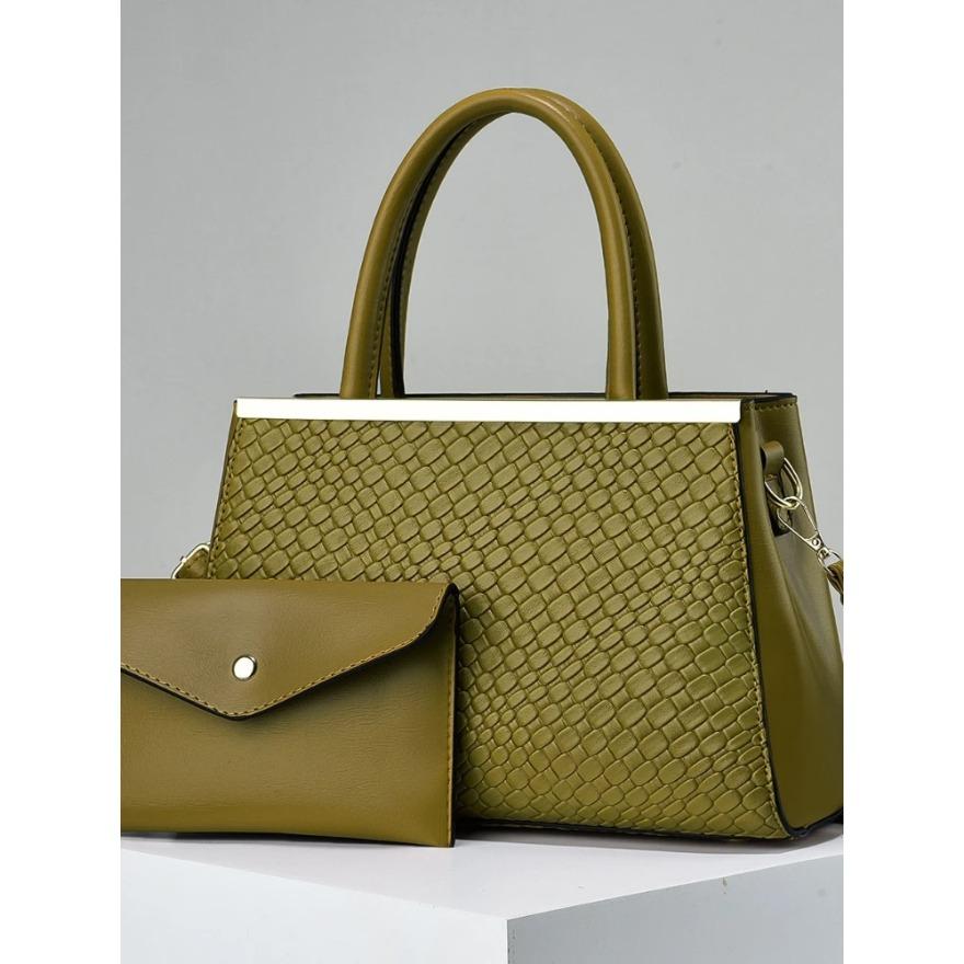 Fashion Simple Large Capacity Handbag Two Set Embossed Texture Simple Yankee Women's Bags Color Crash Shoulder Crossbody Bag