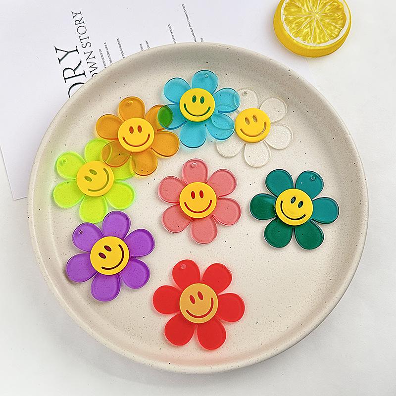 Smiley Flower Acrylic Phone Charm Keychain Earrings 55mm
