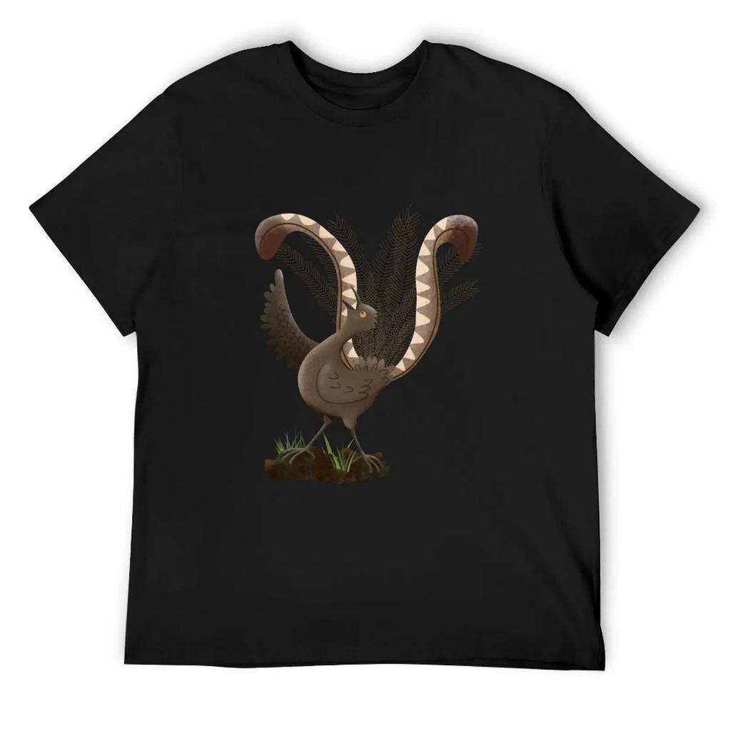 Cute happy superb lyrebird cartoon illustration T-Shirt baggy shirts Anime t-shirt clothing for men