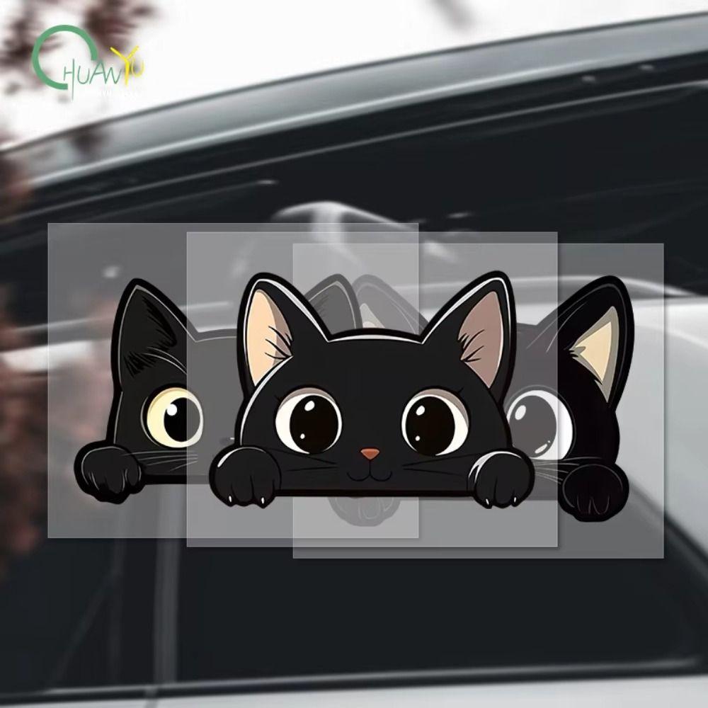 Peek-a-Boo PVC Decals Black Car Styling Cover Creative Car Stickers Funny Kitty Decals  Laptop