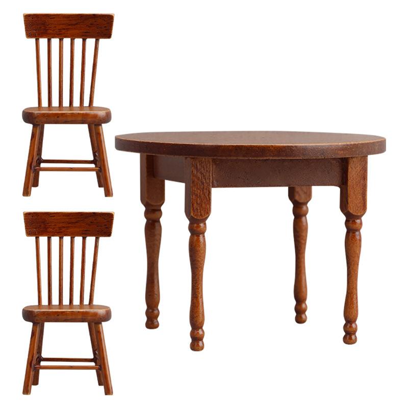 1/3Pcs 1:12 Mini Dollhouse Dining Table Chair Set Wooden Miniature Furniture for Dollhouse Micro Landscape Decor Kids Pretend Play Toy