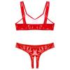 Women Ladies Bare Chest Sexy Lingerie Set Wet Look Patent Leather Underwear Suit Open Cups Bras with Crotchless Briefs Clubwear