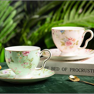 200ml English Porcelain Coffee Cup Saucer Pink Floral Mug Delicate Bone China Flower Teacup Home Breakfast Milk Oatmeal Mug New