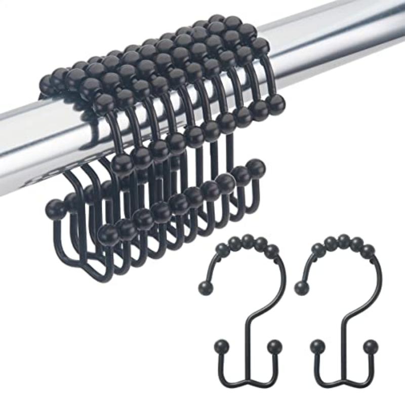 

5 шт., занавеска для ванной из нержавеющей стали, крючки-роллеры, двойные скользящие занавески для душа, кольца, стойка, противоскользящие роликовые аксессуары для ванной комнаты чёрный