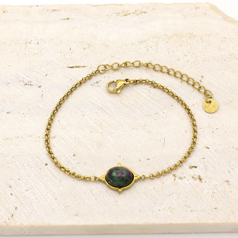 Fashionable European American Gemstone Bracelet: Gold Plated Stainless Steel Fine Chain, Simple Design Hand Jewelry for Women фиолетовый