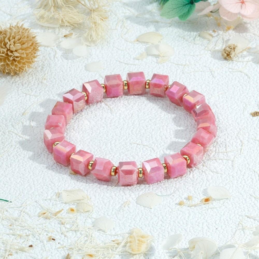 Elegant Small Sugar Cubes Bracelets Glossy Colorful Hand Chains Simple Crystal Glass Chain  Girls