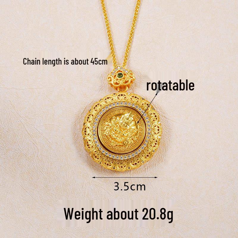 Ancient Gold Sand Eight-Treasure Compass Blessing Necklace - Chinese Retro Copper Alloy Jewelry