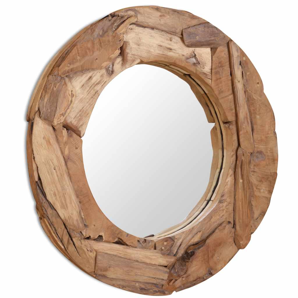 Vidaxl Decorative Mirror, Teak Wood, 80 Cm, Round