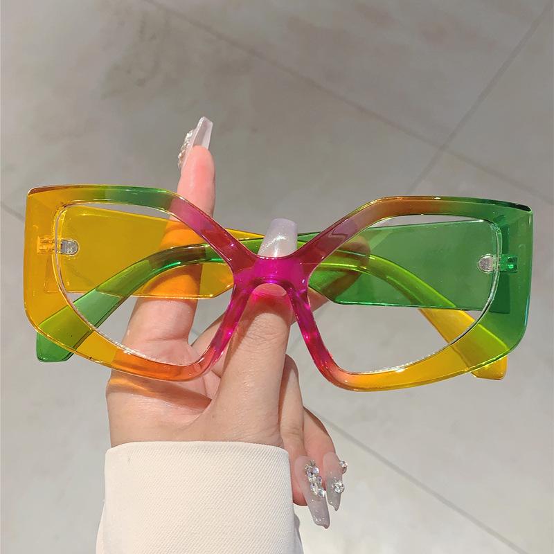 The Same Retro Personalized Rainbow Frame Anti-Blue Glasses Trendy Street Shooting Exaggerated Colorful Flat Glasses