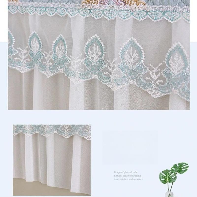 Diamond Grid Quilted Refrigerator Dust Cover Lace Curtain Design Dustproof Beautiful Cover Cloth Easy To Clean Home Decora Sunscreen Protective Cover