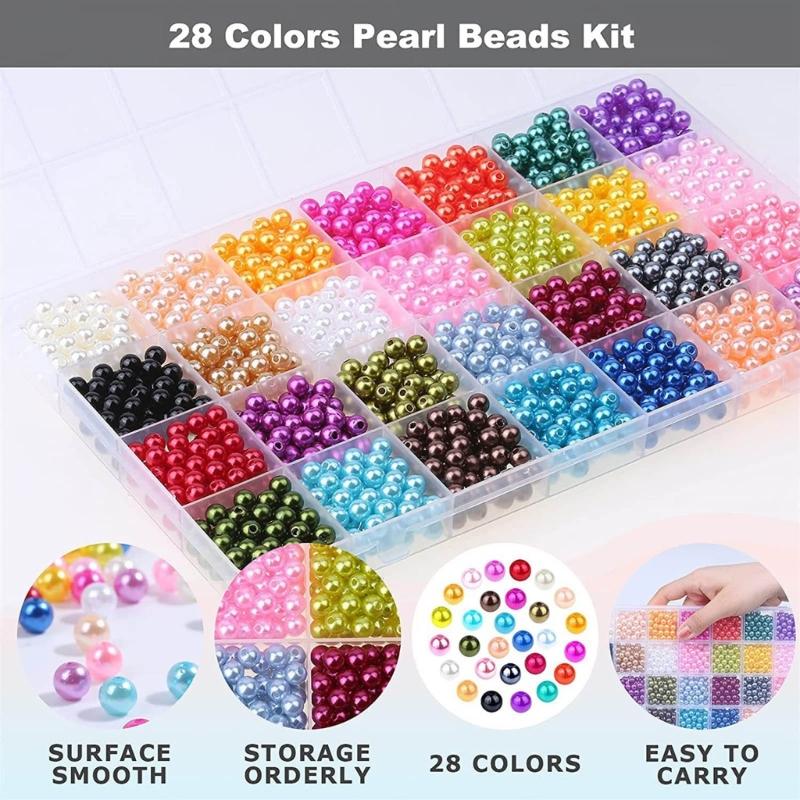 1960pcs Vibrant Colored Beads Kits Imitation Pearls Beads Colorful Beads Small Round Beads Assortment for Jewelry Maker