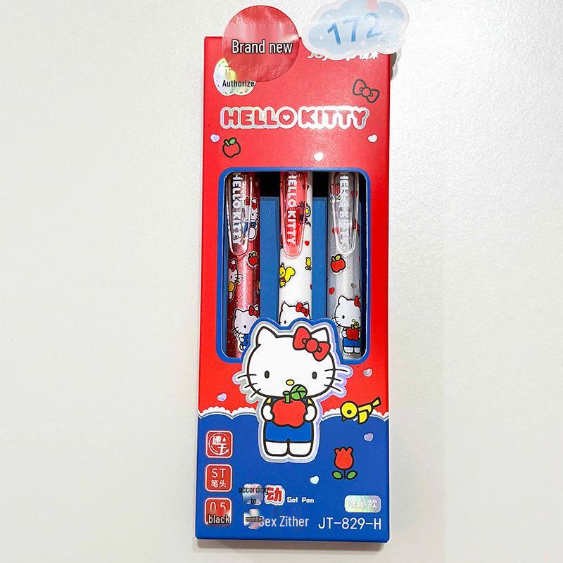Yue Mu Hello Kitty Cartoon Click Pen Set - Quick-Dry Girly Heart ST Tip for Students