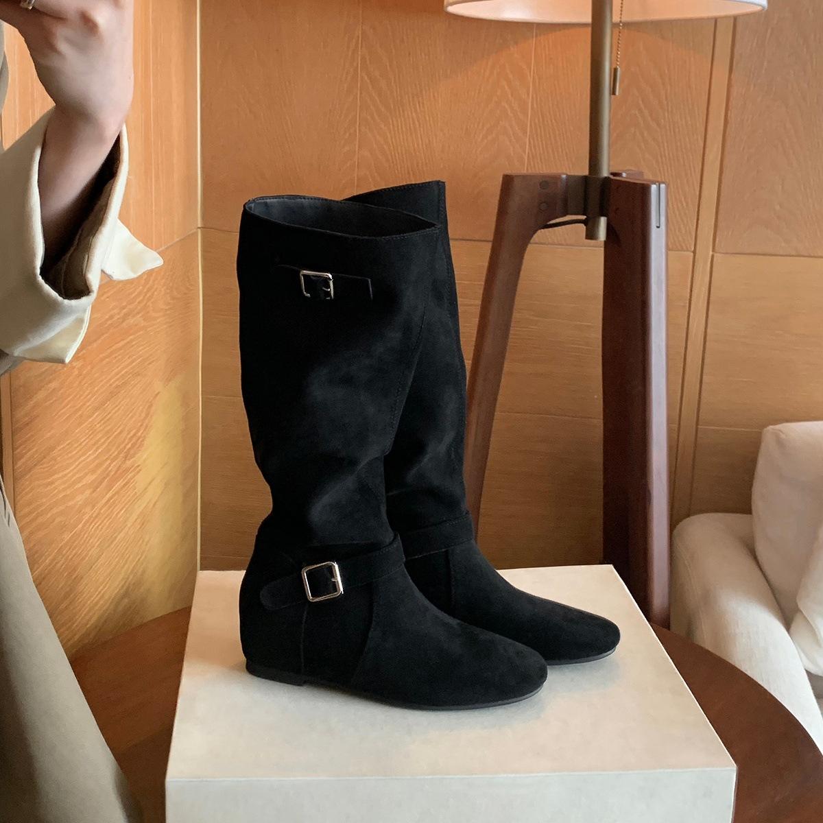 

[Fanfna] Pile of medium boots for women s 2025 autumn new retro Maillard color niche fashion boots 40 чорний