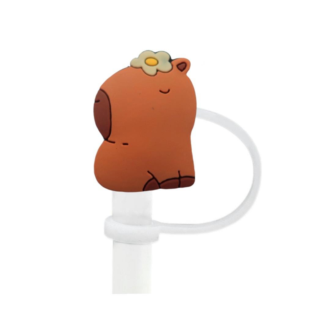 Cute Capybara 10mm Straw Cap Compatible with Stanley Cup Accessories Decoration Dustproof Straw Stopper Silicone Straw Cap