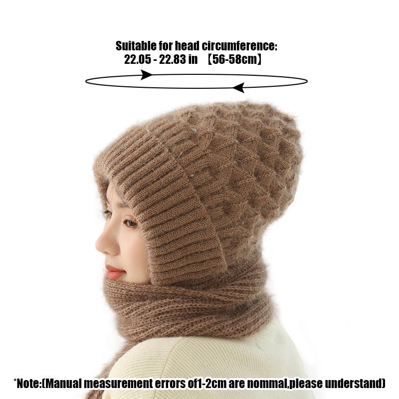 Womens Winter Double Warm Knitted Hat Padded Thickened Hat Scarf One Knitting Net Red Explosion Models Wind and Snow Beanies