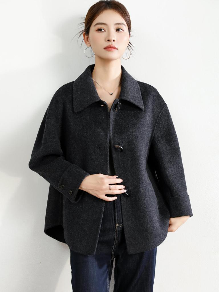 Mamas modischer Umlegekragen doppelseitiger Woll-Kaschmir-Mantel für Herbst & Winter - Stilvoller kurzer Wollmantel für Frauen mittleren Alters über 50