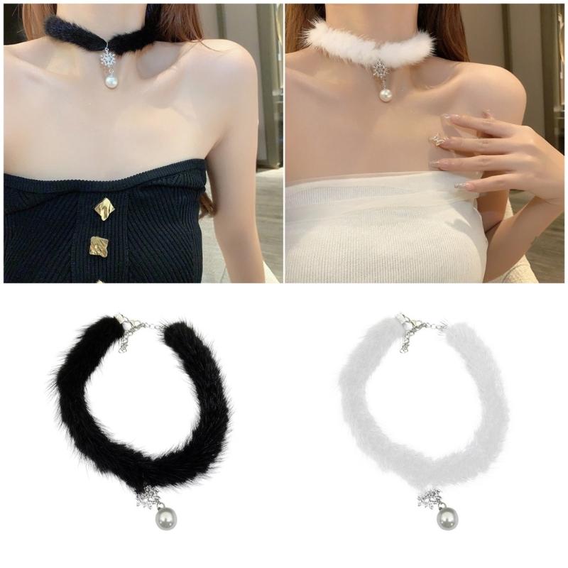 Comfortable Necklace Women Soft Plush Clavicle Chain Short Necklace Flexible Jewelry Perfect for Fall and Winter Fashion