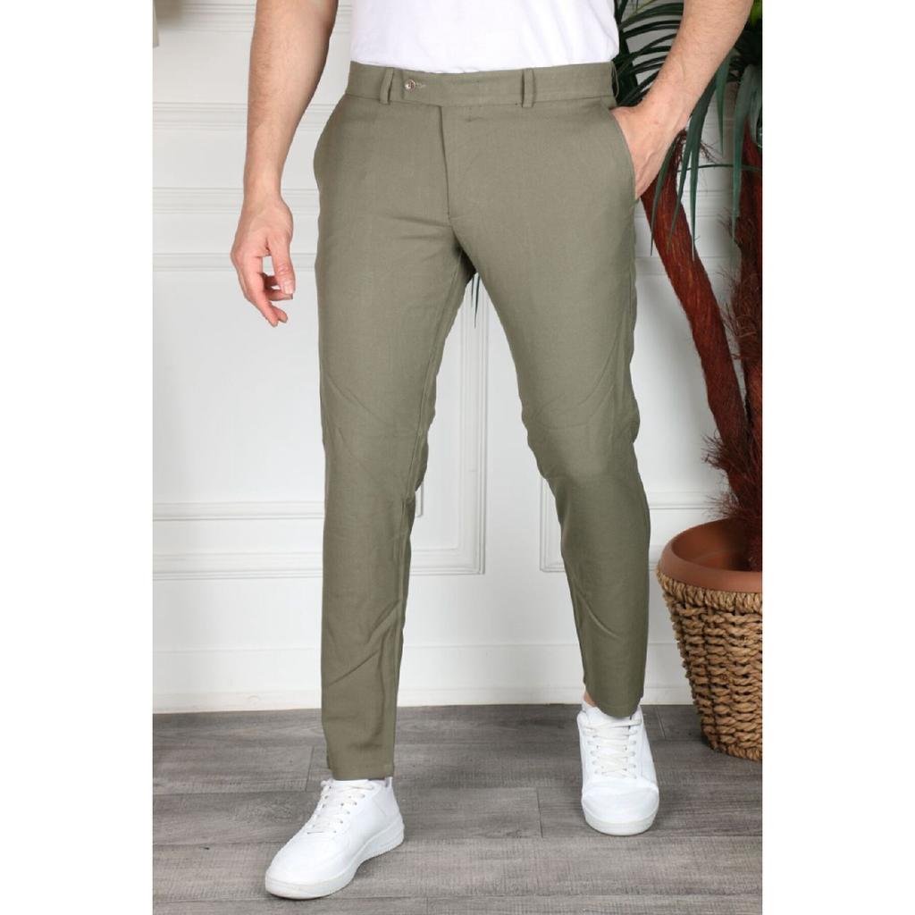 Men's Cream Color Italian Cut Quality Flexible Lycra Ankle Length Fabric Trousers