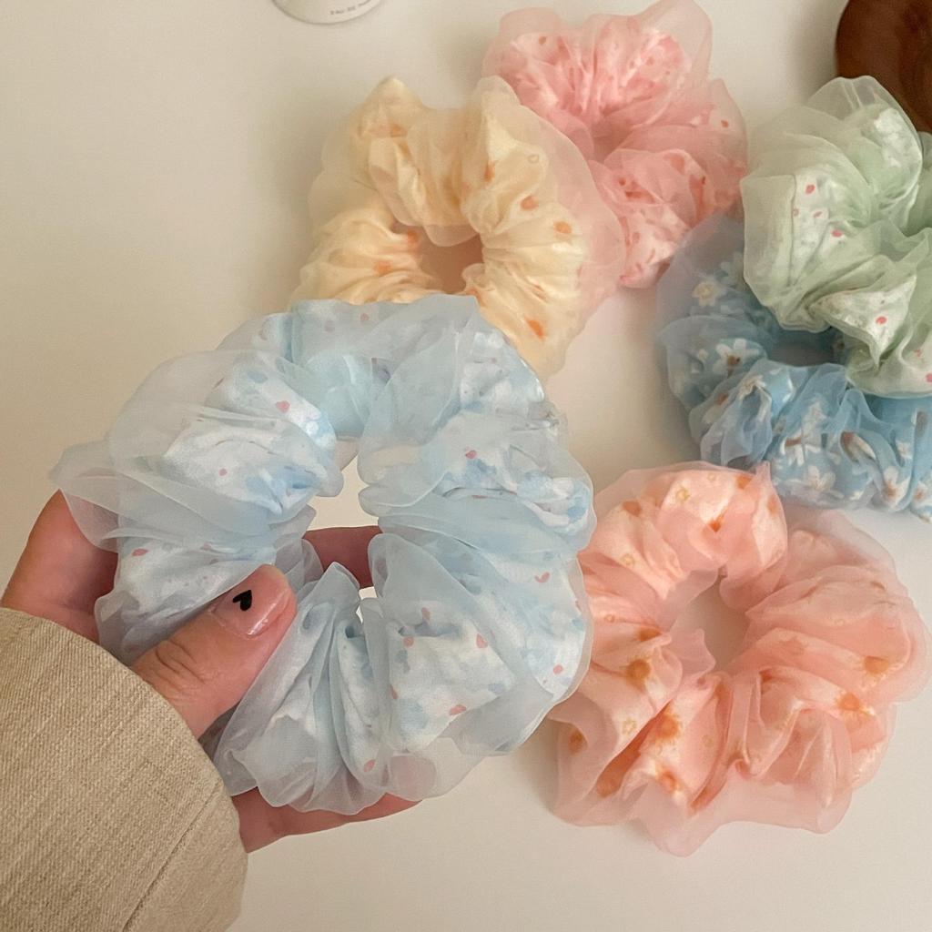 Sweet Korean Style Floral Mesh Hair Tie with Large Intestine Design - School Style Rubber Band E18