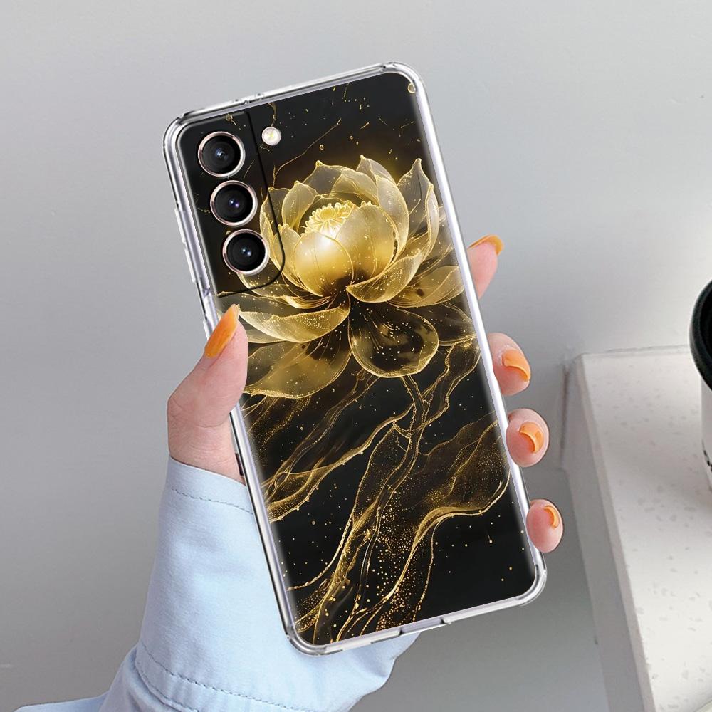 Phone Case For Samsung Galaxy S26 S25 S24 S23 S22 Ultra S20 S21 FE 5G Plus Soft Clear Cover Lotus Pattern