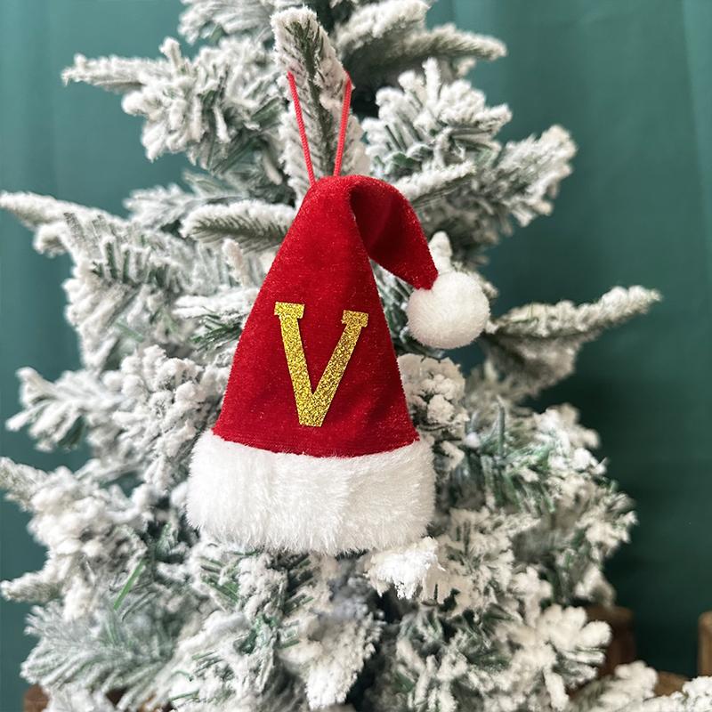 Mini Letter Christmas Hat Christmas Tree Pendant Decorations Hanging Ornament Cute Plush Velet Santa's Hat Christmas Home Decor