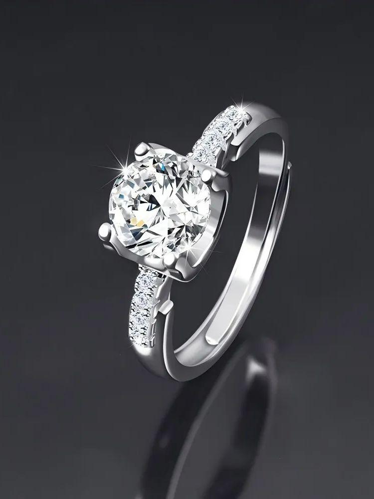 Moissanite Engagement Ring for Women 1 Carat Simulated Diamond Ring Adjustable Size Classic Design Promise Ring Jewelry Gift for