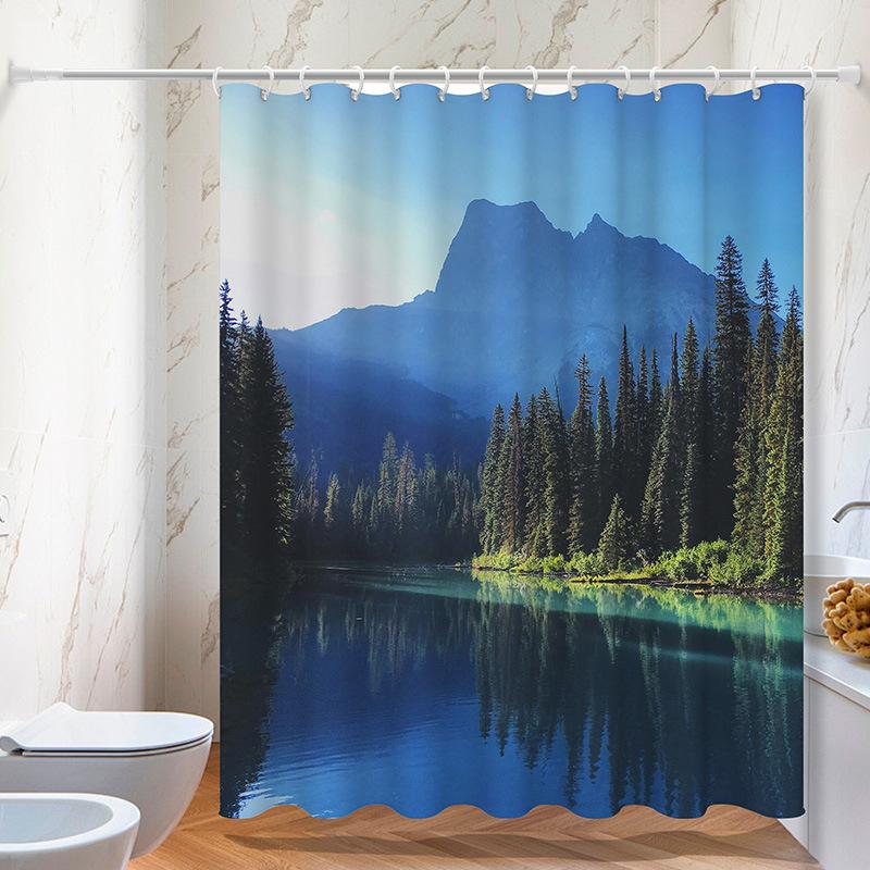 Scenic Photo Washable Dirt-Resistant Shower Curtain Shower Head Waterproof Polyester Bath Curtain For Home Decor Accessories