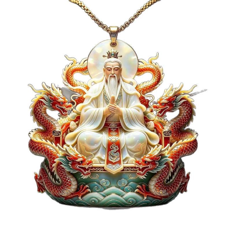Ethnic Imitation Jade Pendant Necklace Chinese Vintage Charm Jewelry For Men Women Daily Outfit Festival Gift Use