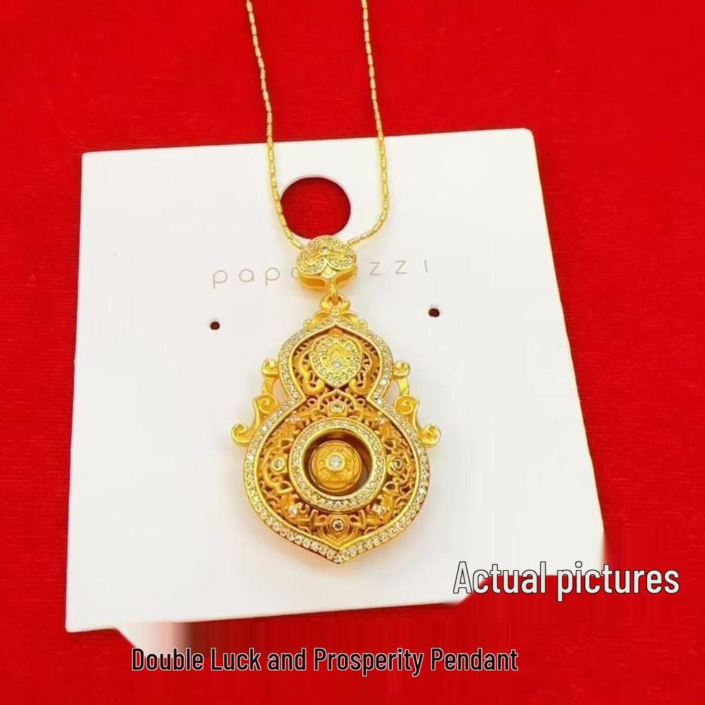 Goldener Fulu drehbarer Anhänger für Damen: Antiker Filigran mit Strasssteinen, Lebens vier Schönheiten Kürbis Pulloverkette