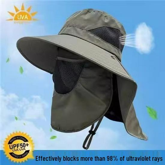 Men’s Wide Brim UV Protection Bucket Hat with Face and Neck Guard