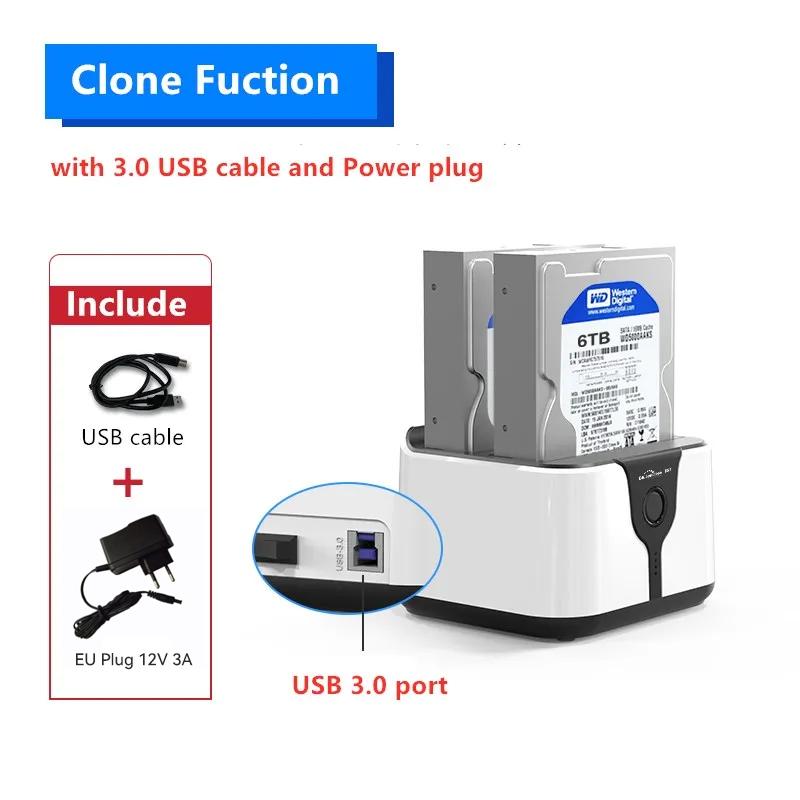 Blueendless 2 Bay HDD Box Case HDD Docking Station SSD Case Dual Bay Offline Clone SATA to USB 3.0 Adapter for 2.5 3.5 SSD Disk