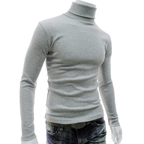 Men Fashion Solid Color Long Sleeve Turtleneck Sweater Slim Fit Knitted Pullover