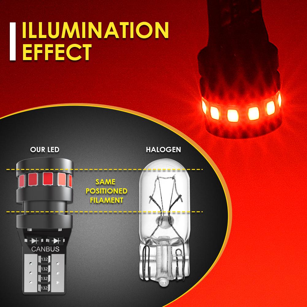 2x Red T10 W5W Super Bright 2015 LED Car Parking Lights WR5W Auto Wedge Turn Side Bulbs Canbus Interior Reading Dome Lamps 12V Bulbs 7