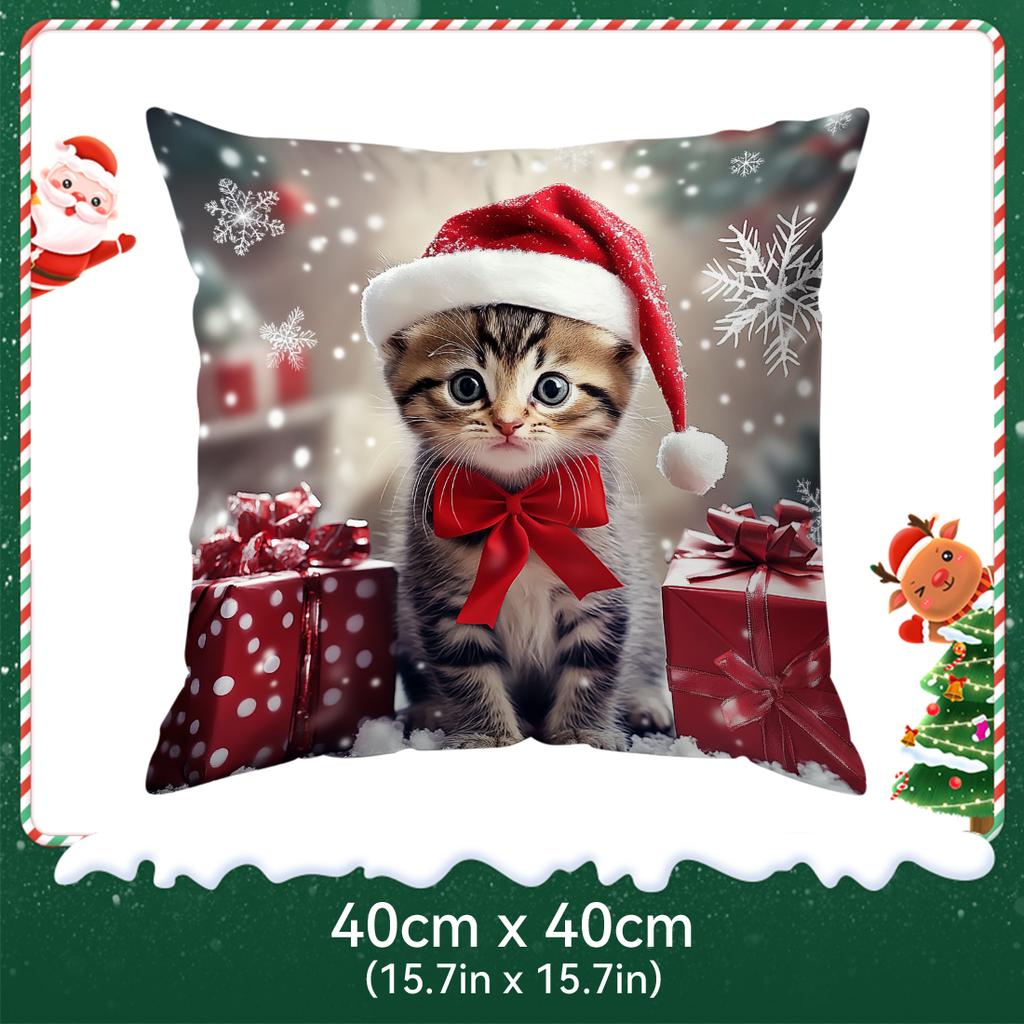 Christmas Themed Cat Pillowcase Bedroom Sofa Cushion Cover 100% Polyester Living Room Cushion Pillowcase Home Decor