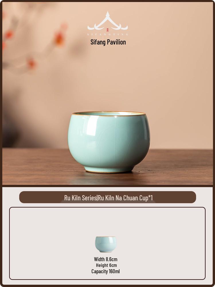 Ru Kiln Master Celadon Tea Cup: Handmade Retro Chinese Ceramic Cup in Gift Box