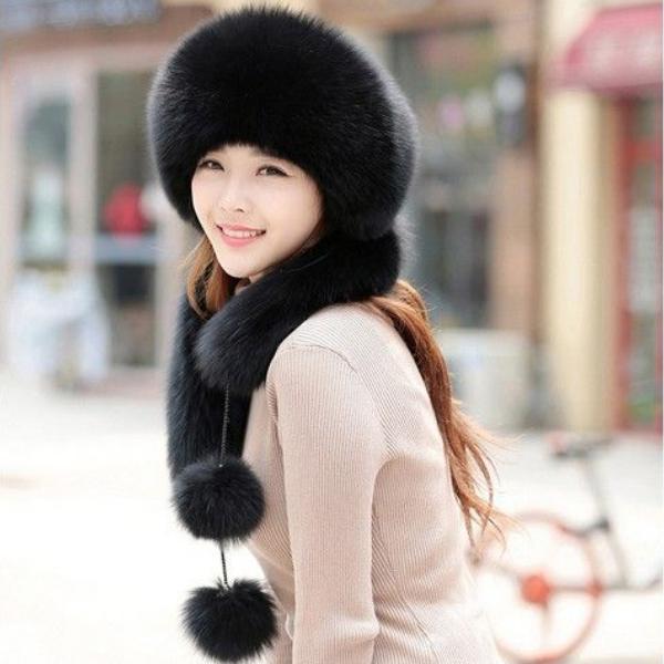 Autumn Winter New Women Faux Fox Fur Outdoor  Keep Warm Protect Ears Tail Russian Snow Hat Caps