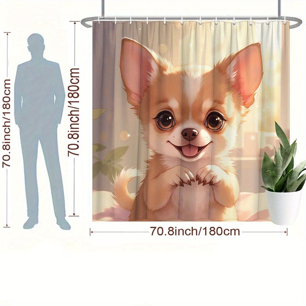 Cute Chihuahua Shower Curtain Big Eyes Puppy Print Waterproof Polyester Bathroom Decor Bath Curtain Set