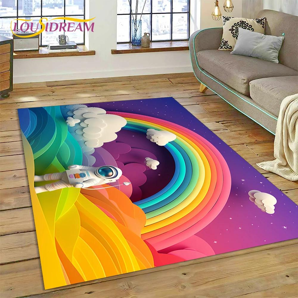 Rainbow 3D Colour Illusion Cartoon Rug Carpet for Living Room Bedroom Home Decor,Floor Mat Non-slip Decoration for Sofa Doormat