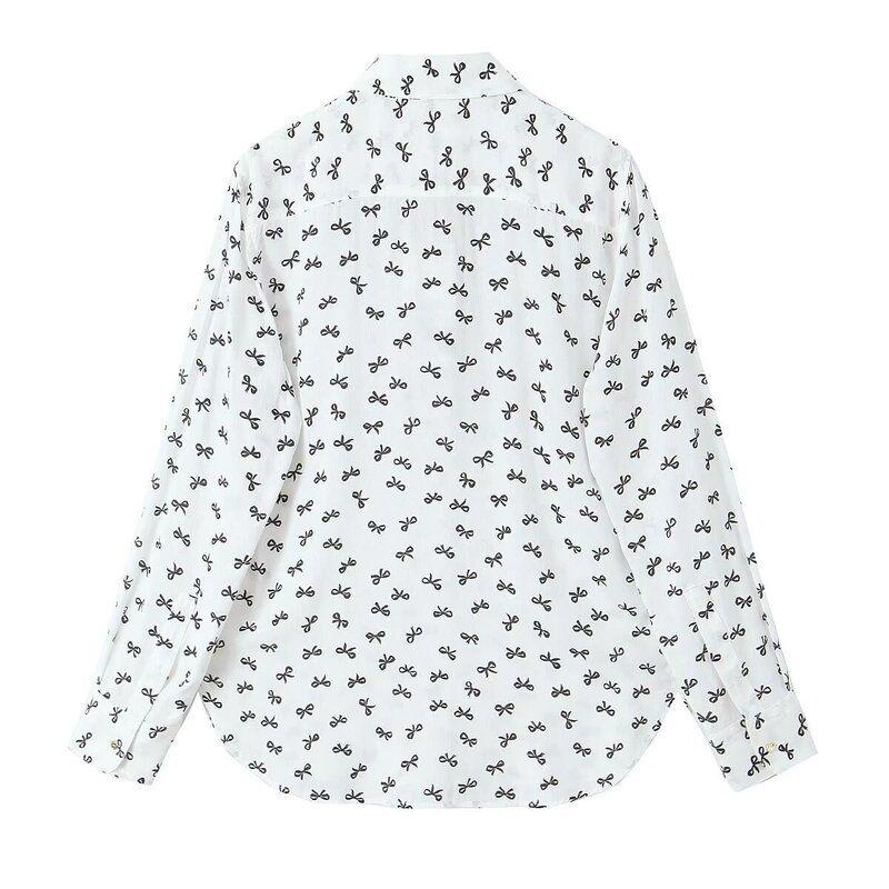 Western Style 2024 Summer New Women Loose Casual Top Contrast Color Print Long sleeve Lapel Shirts 8111199