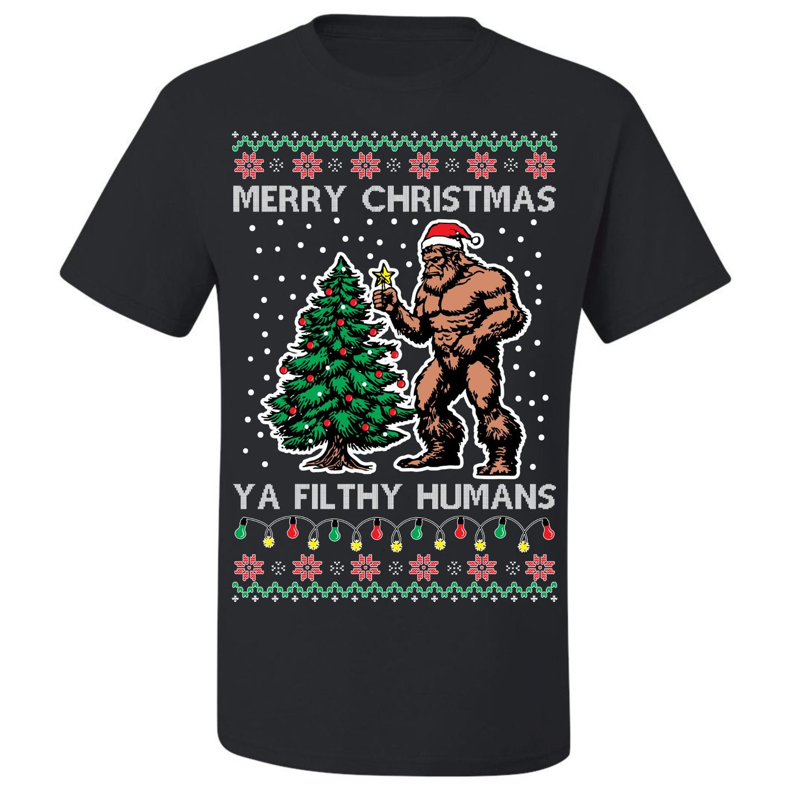 Ugly Christmas T-Shirt Merry Christmas Ya Filthy Humans Tee Shirt S